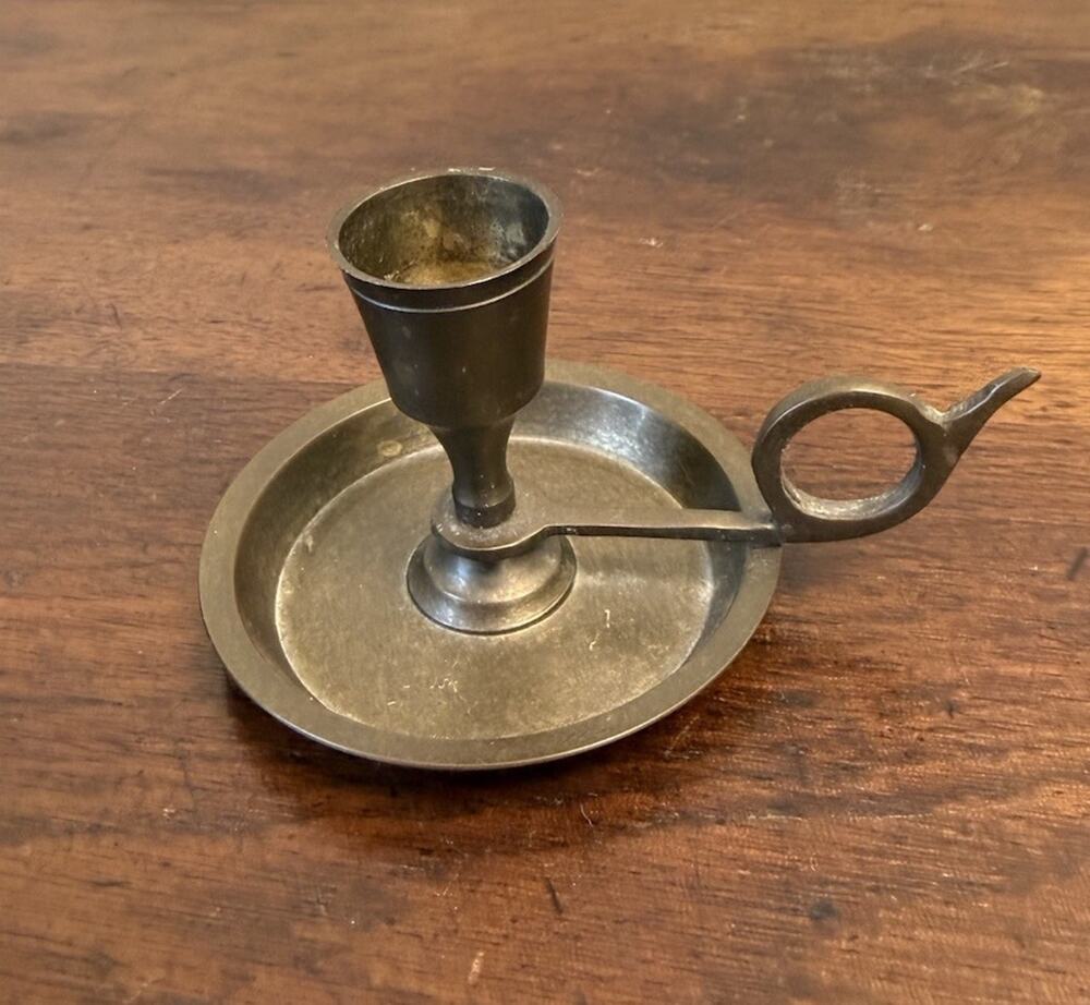 Vintage Brass Chamberstick Candle Holder Finger Ring Handle India 1970s 3.75"